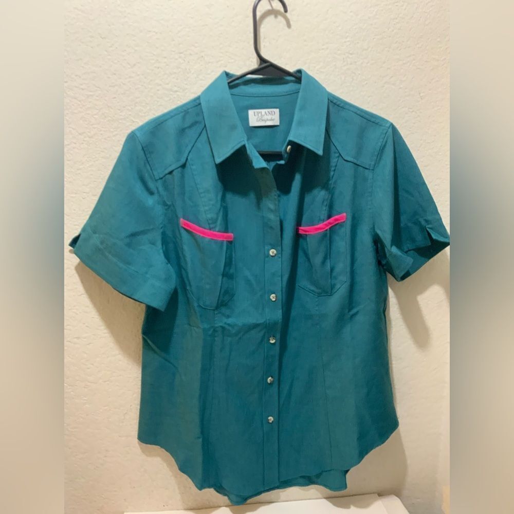 UPLAND Bespoke Codorniz short Sleeve Camp Western pink Pocket Cotton L